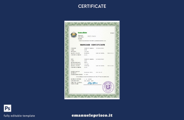 certificato di matrimonio Nauru in stile verificato modello Word e PDF